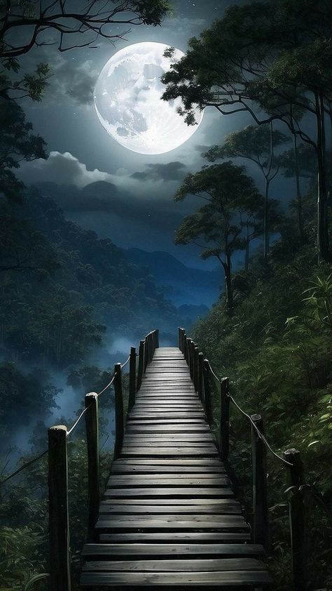 Beautiful Moon Pictures, Night Landscape Photography, Narrow Road, Black Night, Moon Pictures, Beautiful Art Pictures, Night Scenery, Night Landscape, Moon Photography