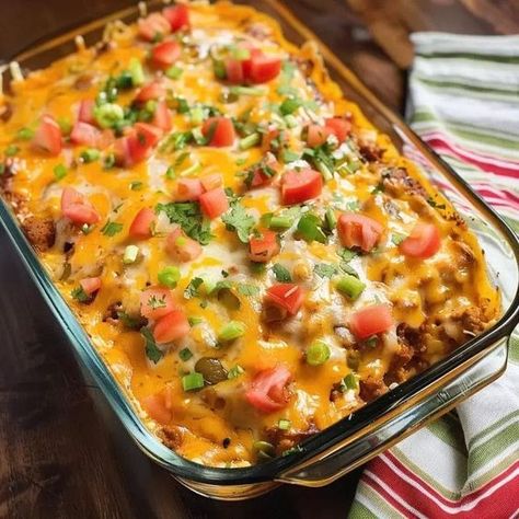 TACO CASSEROLE Recipe 1 Ground Turkey Taco Casserole, Best Mexican Casserole, Polish Sausage Sauerkraut And Potatoes, Taco Salad Casserole Recipe, Taco Casserole Recipes, Taco Casseroles, Mashed Potato Cups, Taco Bake Casserole, Sauerkraut And Potatoes