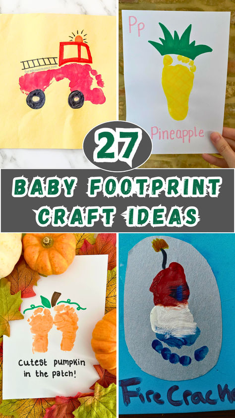 Looking for creative ways to cherish your baby’s tiny footprints? These 27 adorable baby footprint crafts are perfect for capturing precious memories! From canvas art to personalized gifts, these simple and fun ideas are a must-try for new parents. Whether you're making keepsakes for yourself or a thoughtful present for grandparents, these crafts will warm hearts for years to come. Easy to make at home, each project adds a personal touch you'll love forever! E Is For Footprint Craft, Infant Thanksgiving Crafts Footprint Art, Infant Hand Print Crafts, Red Infant Crafts, Thanksgiving Baby Art Projects, Fall Crafts For Infants Baby, Infant Handprint Crafts, August Baby Crafts, Homemade Gift From Toddler