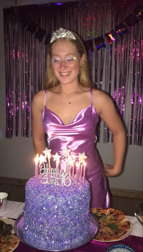 Euphoria Birthday Cake Aesthetic, Euphoria Sweet 16, Sweet 16 Party Decorations, Purple Cakes Birthday, Purple Birthday Party, Sweet Sixteen Birthday Party Ideas, Glow Birthday Party, Sweet 16 Themes, 16th Birthday Decorations