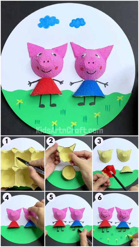 Easy Egg Carton Pigs Step by Step Tutorial For Kids Egg Carton Art Ideas, Eggboxes Craft, Crafts With Egg Cartons, Egg Box Crafts, Diy Activities For Kids, Egg Carton Crafts For Kids, Egg Box Craft, Egg Carton Craft, Egg Carton Art