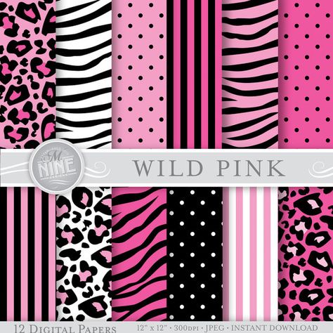 WILD PINK Digital Paper Pack Pattern Prints, Instant Download, 12" x 12" Patterns Backgrounds Zebra Leopard Print Pink Pattern Background, Backgrounds Pink, Album Photo Scrapbooking, Prints Pink, Printable Scrapbook Paper, Photo Album Scrapbooking, Pink Pattern, Pink Leopard Print, Pink Zebra