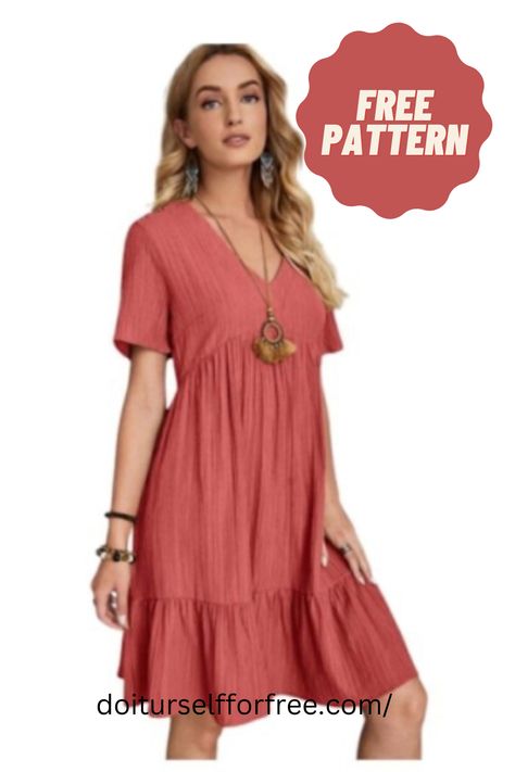 Free Sewing Pattern: Flowy Ruffle Hem Mini Beach Summer Swing Shift Dress Diy Sun Dress Pattern, Ladies Summer Dress Sewing Patterns Free, Easy Tiered Dress Pattern, Rayon Dress Pattern, Womens Dress Sewing Pattern Free, Plus Size Sewing Patterns Free Dress, Bohemian Dress Pattern Sewing, Pdf Sewing Patterns Free Women Dress, Free Sewing Patterns For Women Tops Summer