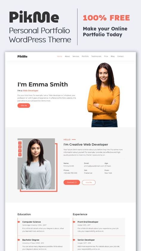 Use Elementor Pro to create a stunning, professional website that will impress your customers and help you grow your #Free_Portfolio_Template #Online_Portfolio_Website #Wordpress_Portfolio #Wordpress_Theme_Portfolio How To Make Portfolio, Personal Portfolio Website, Personal Website Design, Free Portfolio Template, Wordpress Portfolio, Wordpress Theme Portfolio, Online Portfolio Website, Portfolio Website Template, Wordpress Tips