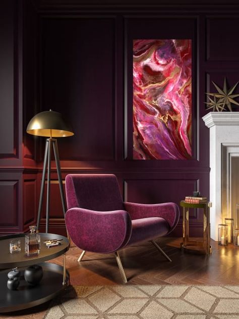 MELISSA RENEE fieryfordeepblue Art & Design - Art and Rugs | Wescover Viva Magenta Interior Design, Magenta Interior Design, Magenta Office, Color Trends For 2023, Magenta Walls, Wood Panel Painting, Office 2023, Resin On Wood, Office Vibes