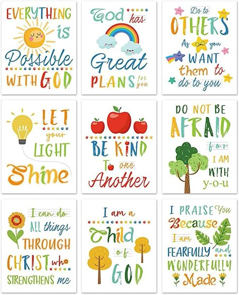 Classroom Themes Christian, Christian Classroom Decor, Sunday School Room Decor, Sunday School Classroom Decor, Christian Classroom, Verses For Kids, Sunday School Decorations, Sunday School Rooms, Christian Preschool