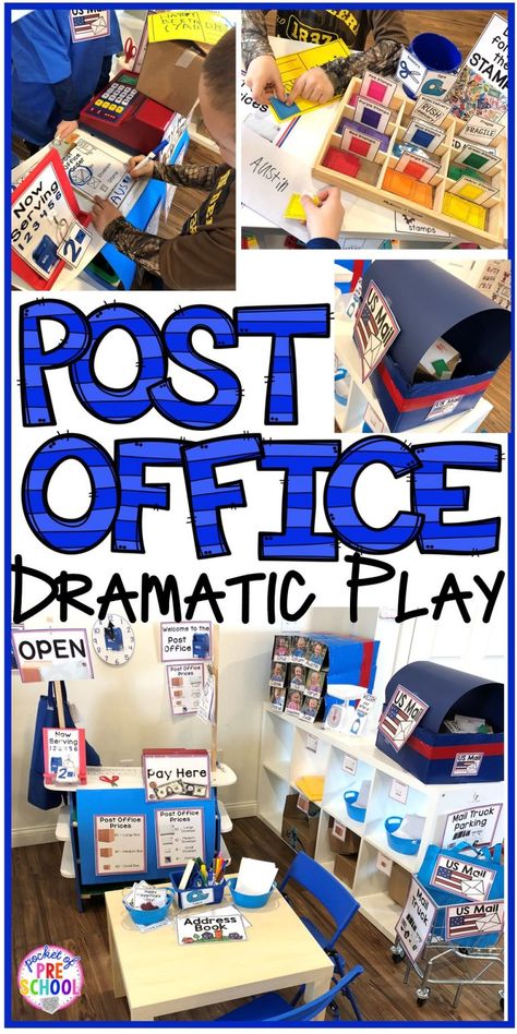 Dramatic Play Centers Preschool, Post Office Play, Post Office Dramatic Play, Office Dramatic Play, Dramatic Play Themes, Kindergarten Classrooms, Purposeful Play, Community Helpers Theme, Community Helpers Preschool