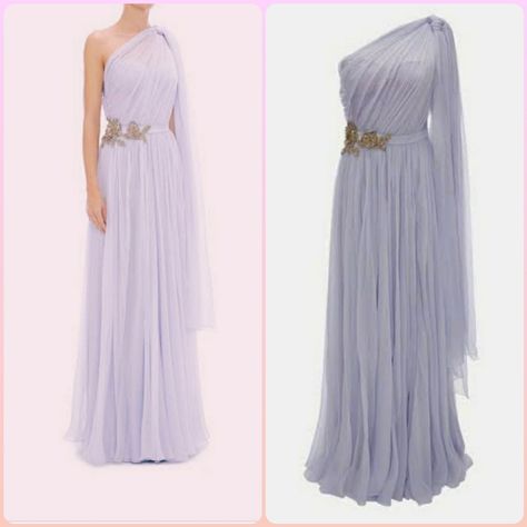 One Shoulder Evening Dress In Lilac Silk Crepe With A Drape Shoulder Detail, Featuring A Crystal Rose Embroidery On The Waist. Textured, Draped One Shoulder, Boned Bodice, Underwired Moulded Cups, Pleated, Fully Lined100% Silk; Trim: 60% Cotton, 40% Silk; Lining1: 100% Silk; Lining2: 74% Acetate, 26% Silk Size 42 Silk Fantasy Dress, Goddess Party, One Shoulder Evening Dress, Roman Dress, Alexander Mcqueen Dresses, Fantasy Design, Purple Dresses, Boned Bodice, Fantasy Dresses