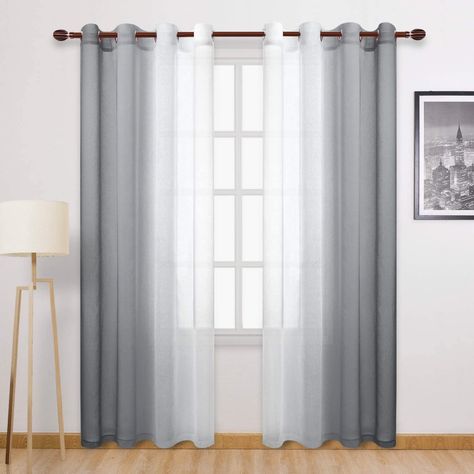 DWCN Grey Faux Linen Ombre Sheer Curtains - Semi Voile Gradient Grommet Top Curtains for Bedroom and Living Room, Set of 2 Window Curtain Panels, 52 x 84 Inches Long : Amazon.co.uk: Home & Kitchen Curtains For Bedroom, Bedroom And Living Room, Curtain Panels, Sheer Curtains, Window Curtain, Curtains, Living Room, Bedroom, Grey