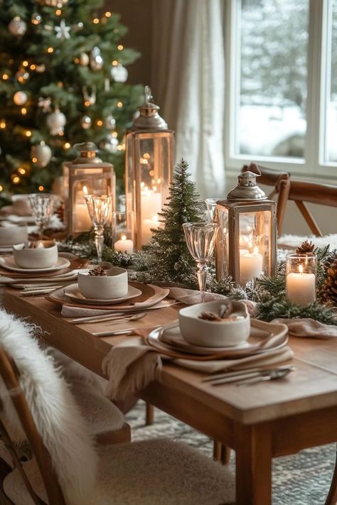 15 Elegant Christmas Table Settings for Stunning Holiday Dining (Simple) 29 Farm Table Christmas Decor, White And Gold Christmas Table, Simple Christmas Centerpieces For Table, Rustic Christmas Table Settings, Christmas Table Settings Rustic, Christmas 2024 Trends, Elegant Christmas Table Settings, Elegant Christmas Table, Christmas Dining Table Decor