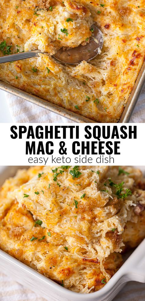 Keto Spaghetti Squash Casserole Recipes, Spaghetti Squash Recipes Cream Cheese, Spaghetti Squash Side Recipes, Spaghetti Squash Low Carb Recipes, Zucchini Mac And Cheese Keto, Spaghetti Squash Bake Recipes, Spaghetti Squash Au Gratin Keto, Sides For Spaghetti Squash, Thm Spaghetti Squash Recipes