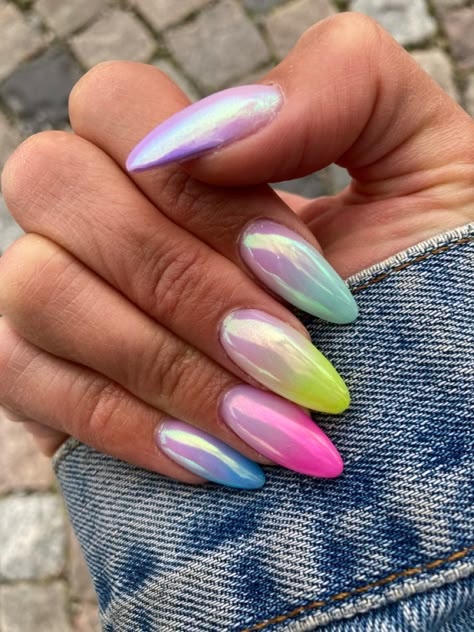 Ombre Chrome Nails, Unghie Sfumate, Chrome Nails Designs, Airbrush Nails, Colorful Nails, Ombre Nail Designs, Nail Art Ombre, Rainbow Nails, Neon Nails