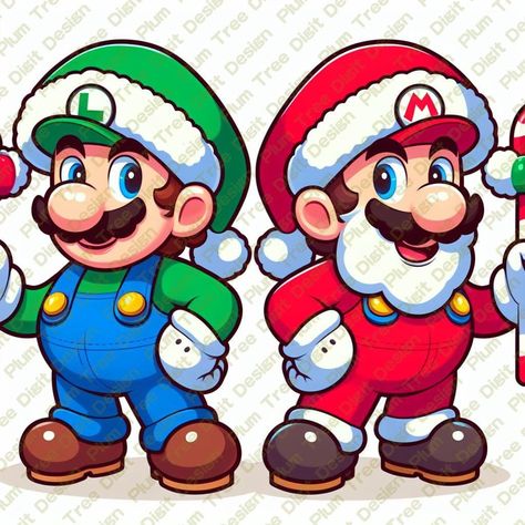 Mario Halloween, Mario Christmas, Christmas Cartoon Characters, Background Printable, Design Stickers, Christmas Cartoon, Super Mario Brothers, Mario Brothers, Mario And Luigi