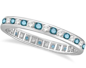 Blue & White Diamond Channel Set Eternity Ring Band 14k Gold (1.00ct) Blue Diamond Jewelry, Natural Blue Diamond, Colored Diamond Rings, Engagement Ring Photos, Semi Precious Jewelry, Eternity Band Ring, Channel Set, 14k White Gold Ring, Blue Rings