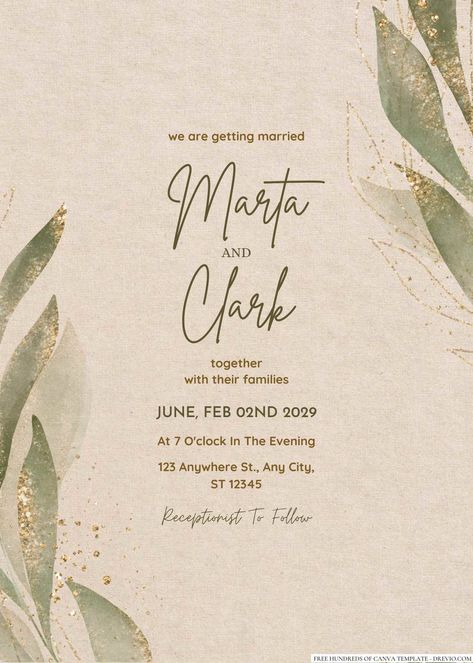 Cool 18+ Rustic Green Gold Leaves Canva Wedding Invitation Templates The first impression your guests will have of your wedding is your invitation. Why not make it a memorable one with a charming rustic design? These rustic wedding invitations are perfect for couples w... Gold Wallpaper Background, Rustic Wedding Invitations, Canva Wedding, Wedding Suits Groom, Create Invitations, Gold Invitations, Gold Wedding Invitations, Gold Leaves, Wedding Card Design