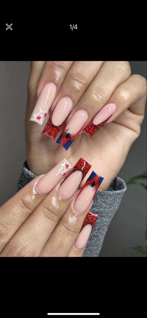 Spider Man Nails, Marvel Nails, Man Nails, Makeup Nails Designs, Red Acrylic Nails, Cute Simple Nails, Gothic Nails, Casual Nails, Acrylic Nails Coffin Pink