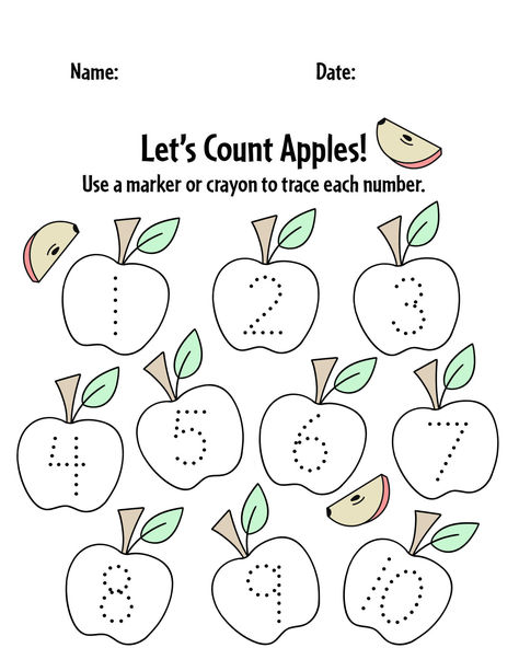 Print 10 Free Apple Worksheets for Preschool!  Apple Worksheets for Preschool | Apple Activities | Apple Theme | Apple Printables for Preschool Apple Preschool Printables, Pre K Apple Worksheets, Numbers Theme Preschool Activities, Counting Apples Free Printable, Preschool Activities Fall Theme, Apple Theme Worksheets Preschool, Apples Worksheet Preschool, Apples Curriculum Preschool, Apple Do A Dot Printables