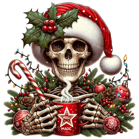 Christmas Skulls, Santa Hat Clipart, Christmas Tattoos, Merry Creepmas, Skeleton Santa, Grateful Deadhead, Hat Clipart, Skull Christmas, Christmas Skull