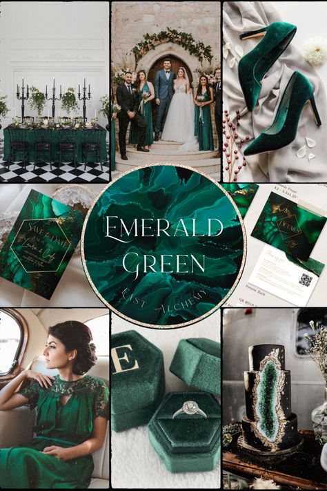 Immerse your guests into a Dark Green Opulence of velvety textures and sparkly emerald gems, to create an unforgettable visual experience. New Emerald stationary collection is now offered by East Alchemy. Wedding Emerald Green, Hunter Green Wedding, Color Spotlight, Stationary Collection, Board Mood, Emerald Green Wedding, Jade Wedding, Green Weddings, Wedding Balloon Decorations