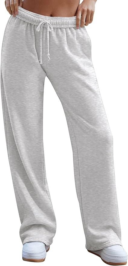 Amazon.com: HeSaYep Casual Wide Leg Sweatpants for Women Trendy 2024 Baggy Sweatpants Open Bottom Drawstring Elastic Waist Athletic Sweat Pants Trousers Grey S : Clothing, Shoes & Jewelry No Cuff Sweatpants, Sweatpants No Cuff, Wideleg Sweatpant Outfits, Open Leg Sweatpants Outfit, Women’s Sweatpants, Sweat Pants Outfit For School, Garage Sweatpants, Cute Sweat Pants, Open Leg Sweatpants