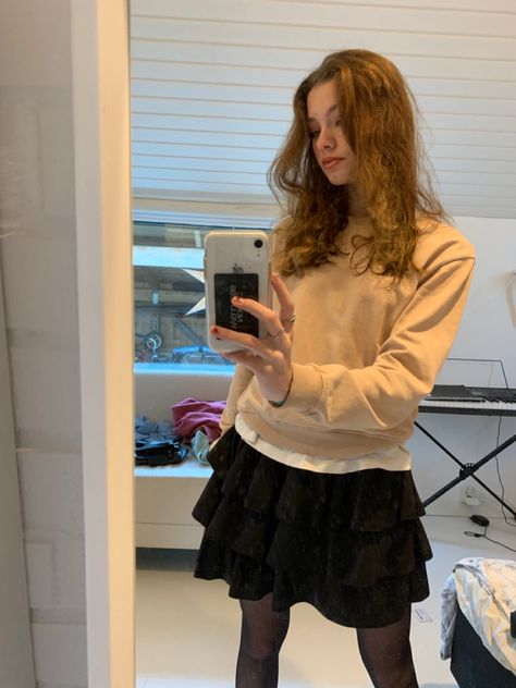 Tiered Skirt Outfit Short, Short Ruffle Skirt Outfit, Black Tiered Skirt Outfit, Black Ruffle Skirt Outfit, Skirt Tights Outfit, Ruffle Mini Skirt Outfit, Tiered Skirt Outfit, Ruffle Skirt Outfit, Short Ruffle Skirt