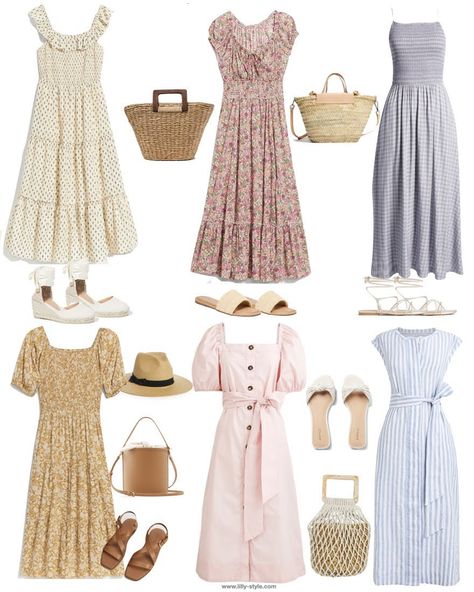 Summer Modest Dresses, Dresses And Sandals, Summer Outfit Ideas For Women, Affordable Summer Dresses, Modest Spring Outfits, Elegant Fashion Outfits, Office Clothes, Pretty Summer Dresses, Modest Summer Dresses