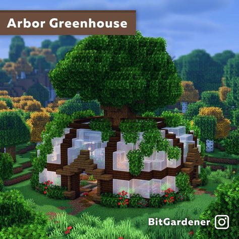 3,705 Likes, 38 Comments - BitGardener (@bitgardener) on Instagram: “Hey everyone, here’s an idea I had for a greenhouse built around a massive tree. Big thanks to…” Minecraft Greenhouse Aesthetic, Jungle Biome Minecraft, Minecraft Big Tree Design, Big Tree Minecraft, Tree Farm Minecraft, Greenhouse Minecraft Ideas, Minecraft Tree Farm, Big Minecraft House, Minecraft Big House Ideas