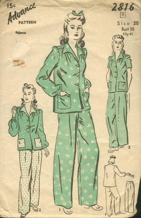 Vintage Pajama, Celana Jogger Wanita, Blithe Spirit, Vintage Pajamas, Pajama Pattern, Lingerie Vintage, Motif Vintage, Couture Vintage, Pajama Party