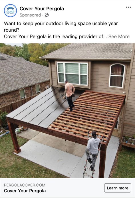 Pergolas With Roofs, Cover Your Pergola, Pergola Top Ideas, Outdoor Roofing Ideas, Covered Outdoor Space, Roof For Pergola, Overhang Roof Ideas, Patio Roof Ideas Attached To House, Deck Roofing Ideas