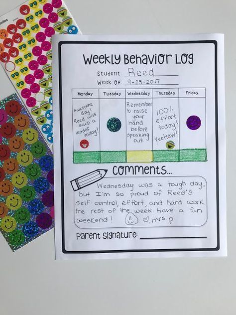 Simple and straightforward behavior log to print and put inside students' weekly take home folders. Easy way to communicate with parents. If Then Behavior Chart, Weekly Parent Communication Log, Behavior Communication With Parents, Behavior Logs For Teachers, Take Home Folders Preschool, Weekly Behavior Log, Weekly Behavior Report, Student Behavior Log, Weekly Behavior Charts