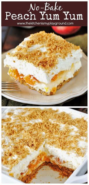 Yum Yum Dessert, Peach Dessert Recipes, Peach Pie Filling, Biscuits Graham, Baked Peach, Peach Desserts, Dessert Party, Desserts For A Crowd, Peach Pie