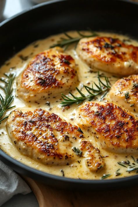 Creamy Rosemary Dijon Chicken - That Oven Feelin Recipes With Whole Grain Mustard, Whole Rosemary Chicken, Creamy Rosemary Dijon Chicken, Health Sunday Dinner, Roasted Chicken With Rosemary, Lemon Herb Chicken And Rice, Easy Rosemary Chicken, Roast Chicken Meal, Christmas Eve Chicken