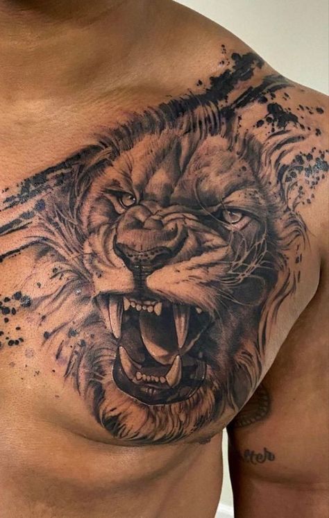 #tattoos Tattoos On Chest, Chest Tattoo Sketches, Lion Chest Tattoo, Eagle Chest Tattoo, Chest Tattoo Drawings, Spartan Tattoo, Lion Tattoo Sleeves, Wolf Tattoo Sleeve, Mens Lion Tattoo