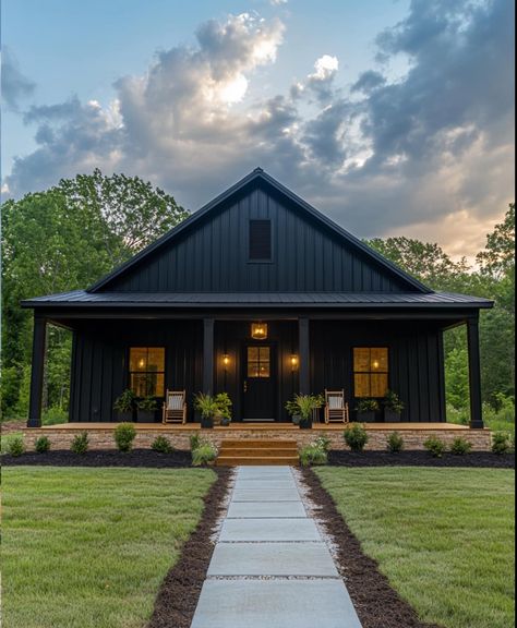 (1) Facebook Black Mobile Home, Black Mobile Home Exterior, Black Barndominium Exterior, Hunting Lodge Interiors, Dream Barndominium, Barndominium Exterior, Barndo Plans, Mobile Home Exteriors, Black Barndominium