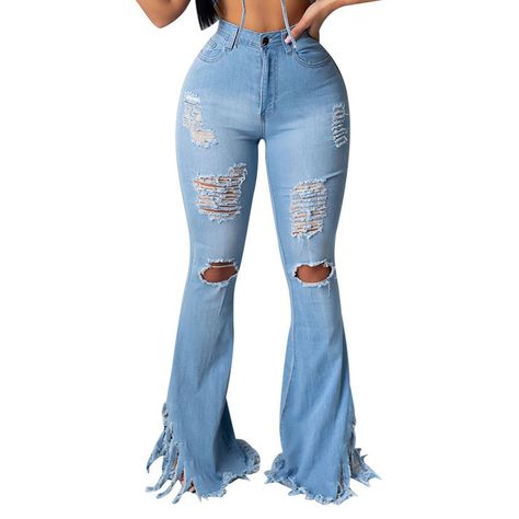 PRICES MAY VARY. 🍎[Material] Adopt high quality denim fabric, which has the characteristics of softness, breathability, elasticity and good hanging sense. When you wear it, it is comfortable, breathable, and highlights your body. 🍑[Fashion Feature] The everlasting features among all ages and genders, no matter cool, fashion, simple or leisure, jeans can plays all roles perfectly, your world, your style! It is perfect match for all cute and sexy ladies. 🍒[Highlight your figure] The design enha Ripped Jeans For Women, Ripped Jeans High Waisted, Jeans With Holes, Ripped Jeans Style, Ripped Jeans Women, Womens Ripped Jeans, High Waisted Flare Jeans, Vintage Flare, Bottom Jeans