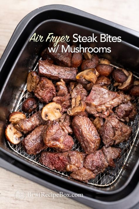 Steak Airfryer, Air Fryer Steaks, Air Fryer Steak Bites, Air Fry Steak, Resep Steak, Steak Bites Recipe, Steak Sandwiches, Air Fryer Steak, Avocado Dessert