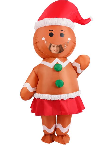 PRICES MAY VARY. Internal and External Double Zipper: The christmas inflatable gingerbread man costume adult women is made of high quality thickened polyester, strong and durable, wrinkle-resistant and comfortable to wear, no need to worry about any tears or holes. Internal and external double zipper on the back which is easy to put on and take off. One size fits for most adults. This womens funny blow up christmas costume outfit will create a strong holiday atmosphere and enjoyed by everyone Un