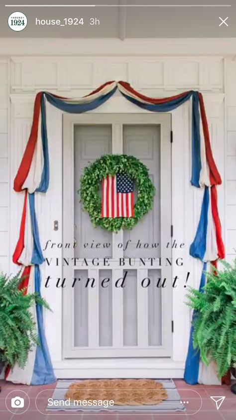 Summer Supplies, Patriotic Porch, Vintage Bunting, Fourth Of July Food, Fourth Of July Decor, July Decor, 4th Of July Celebration, Patriotic Party, Americana Decor