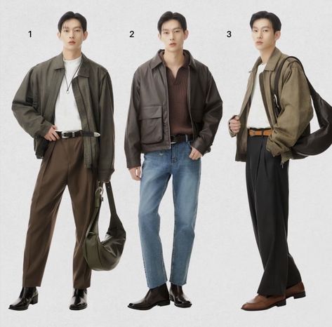 Korean Male Pose Reference, Men Korean Street Fashion, Japan Male Fashion, Earth Tone Streetwear, Earth Tone Outfits Men, Earth Tones Fashion, Japanese Street Fashion Men, W Pictures, Japanese Mens Fashion