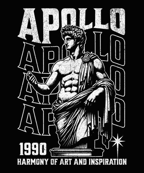 Apollo ancient greek god T-Shirt Design Template Greek Shirt Designs, Greek Tshirt Designs, Shirt Logo Design Graphics, Shirt Design Ideas Graphic T, Tshirt Back Design, Greek Graphic Design, Greek Mythology Design, Graphic Design Shirt, Retro Shirt Design