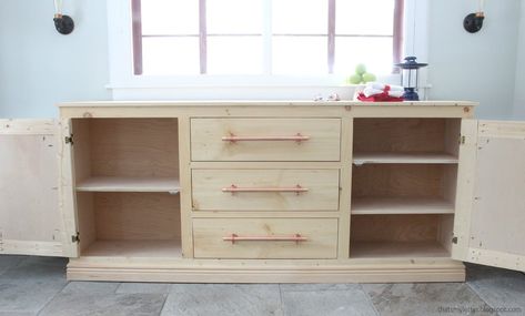 Buffet Cabinet Diy, Long Buffet Cabinet, Extra Long Sideboard, Long Sideboard, Dining Room Storage Cabinet, Diy Sideboard, Diy Remodeling, House Storage, Buffet Hutch