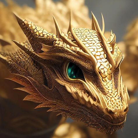 Gold Dragon Aesthetic, Gold Dragon Art, Realistic Dragon, Dragon Face, Wonderland Tattoo, Mythical Dragons, ดินปั้น Polymer Clay, Dragon Illustration, Beautiful Dragon