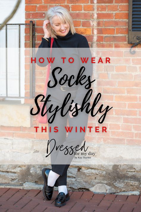 How to Wear Socks Stylishly this Winter - Dressed for My Day Socks And Flats Outfit, How To Style Socks, Women Crew Socks Outfit, Flats With Socks Outfit, How To Wear Socks With Sneakers, Shoes With Socks Outfit, Loafers With Socks Women, Ruffle Socks Outfit, Flats With Socks