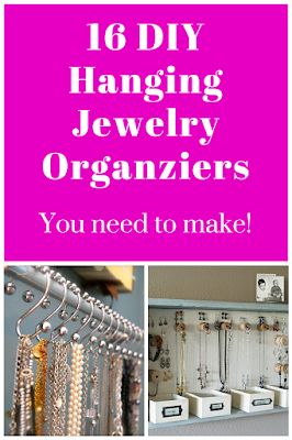 16 DIY Hanging Jewelry Organizers You Need to Make! Diy Jewelry Holder Wall, Hanging Necklace Organizer, Necklace Organizer Diy, Hanging Jewelry Storage, Diy Necklace Holder, Diy Jewelry Holder, Hanging Jewelry Organizer, Hanging Necklaces, Jewelry Organizers