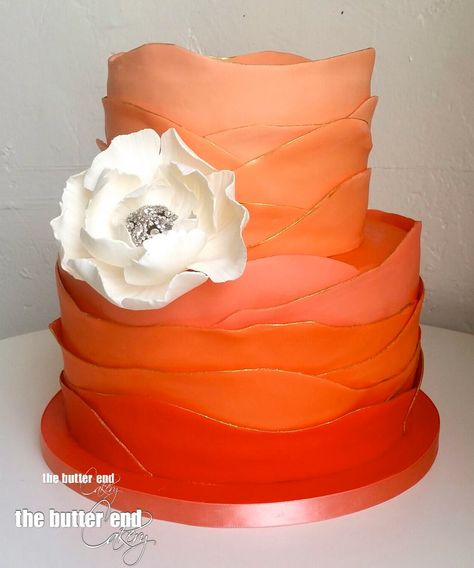 The Butter End Orange Color Cake, Hombre Cake, Ruffle Cake Tutorial, Orange Birthday Cake, Coral Cake, Coral Ombre, Wedding Cake Ombre, Chocolate Cake Designs, 13 Birthday Cake