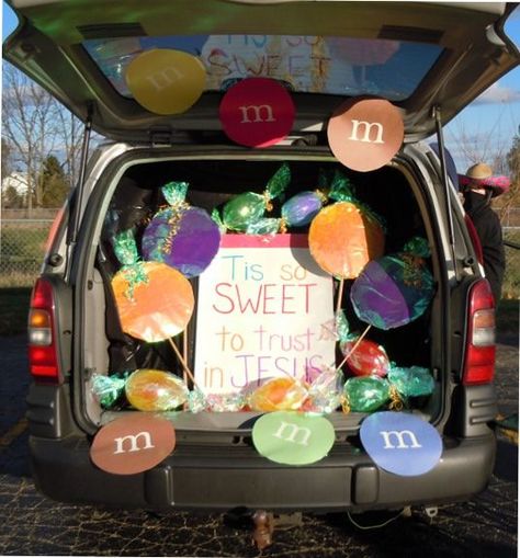 trunk or treat ideas church | trunk or treat - Bing Images Christian Trunk Or Treat Themes, Trunk Or Treat Themes, Church Trunk, Trunker Treat Ideas, Halloween Car Decorations, Fall Festival Games, Trunk Or Treat Ideas, Christian Halloween, Fall Carnival