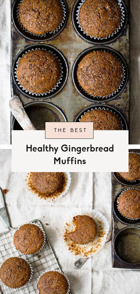 Incredibly fluffy, healthy gingerbread muffins made with whole wheat flour, cozy spices and delicious molasses flavor. These easy, healthy gingerbread muffins come together in just 30 minutes and are the perfect breakfast or snack with a cup of coffee! One of my favorite muffins to enjoy during the winter. Carrots Muffins, Kid Muffins, Healthy Gingerbread, Sweet Videos, Bake Healthy, Gingerbread Muffins, Savory Breads, Winter Baking, Ambitious Kitchen