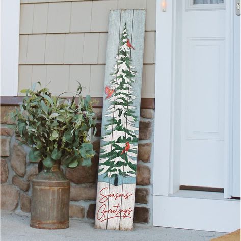 Cardinal Porch Sign, Winter Wood Signs Front Porches, Christmas Welcome Sign Front Door, Snowman Porch Sign, Porch Leaner Sign Diy, Front Door Signs Wooden, Christmas Boards Signs, Summer Porch Leaner, Winter Porch Signs