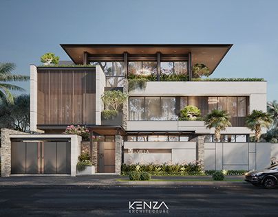 Villa Facade Design, 3d Front Elevation, Japanese Modern House, Modern Bungalow Exterior, Modern Tropical House, Bamboo House Design, Facade Architecture Design, Front Elevation Designs, Modern Villa Design