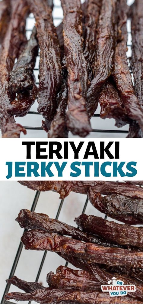 Tender flank steak is marinated in a homemade garlic teriyaki sauce before getting smoked on your pellet grill until they turn into the best Smoked Teriyaki Beef Jerky Sticks, ever. Keto Jerky Marinade, Best Jerky Marinade, Jerkey Recipes Marinade, Dehydrated Jerky, Jerky Marinades, Beef Jerky Marinade Recipe, Dehydrated Beef Jerky, Jerky Marinade Recipes, Beef Jerky Recipe Dehydrator